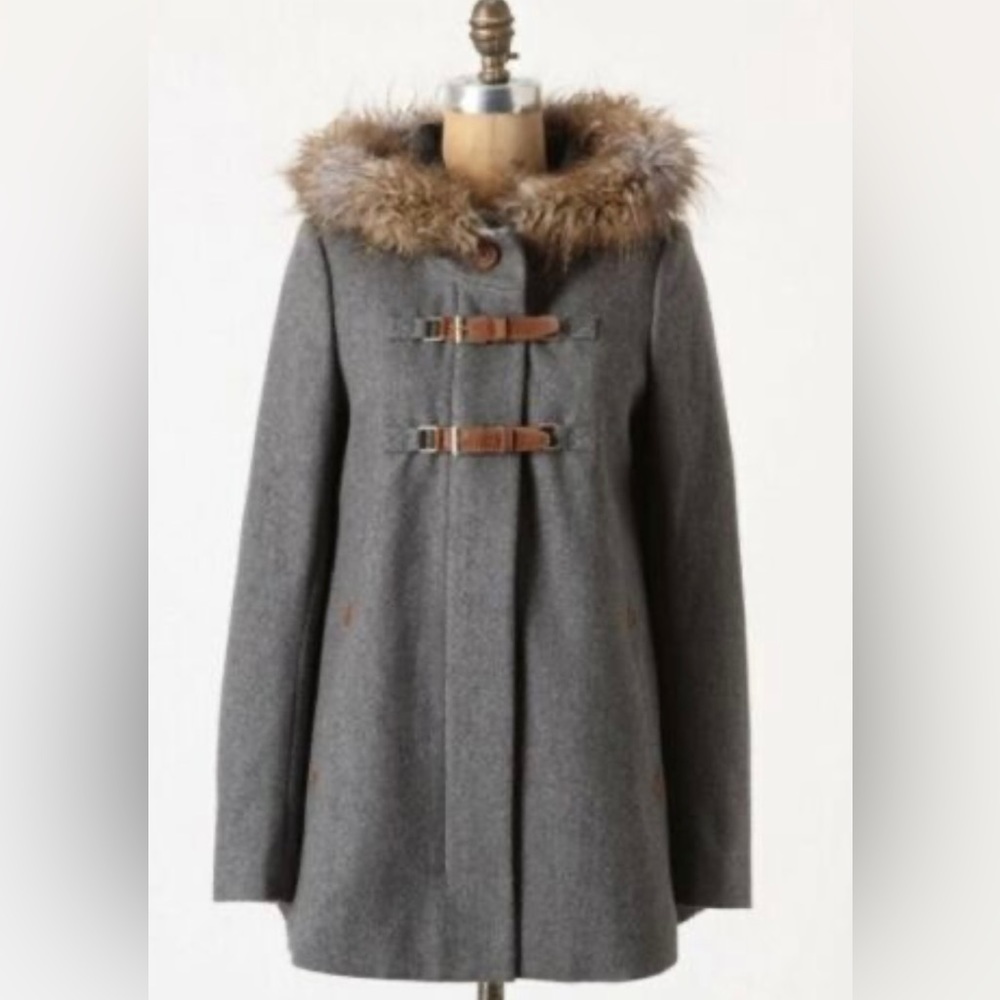 Anthropologie Elevenses faux fur lined hooded coat